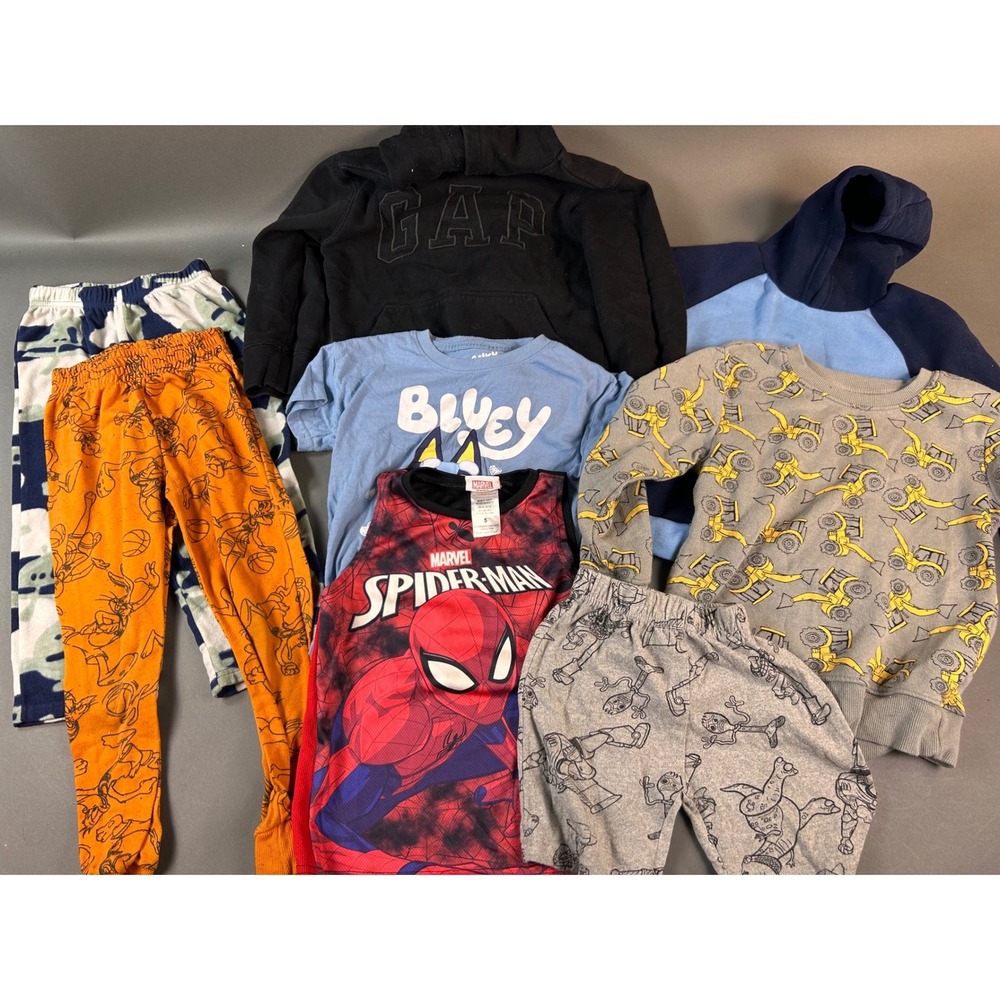 Boys 8 Piece Clothing Lot‎ Size 4 5 Gap Bluey Spider-Man Looney Tunes Pajamas